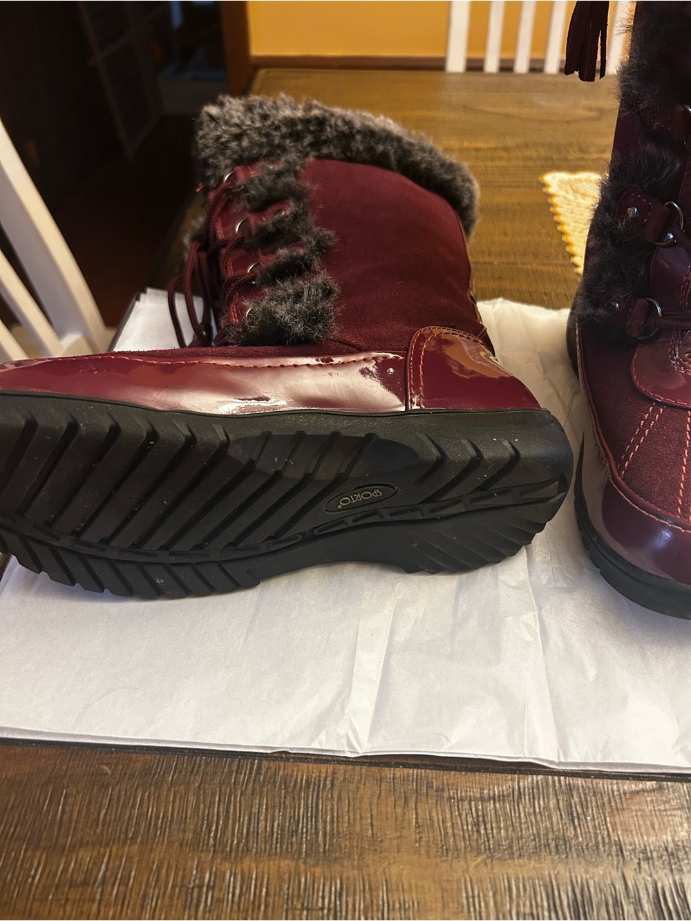 Sporto Women's Burgundy Lace-Up Faux Fur Winter Boots - Picture 3 of 9